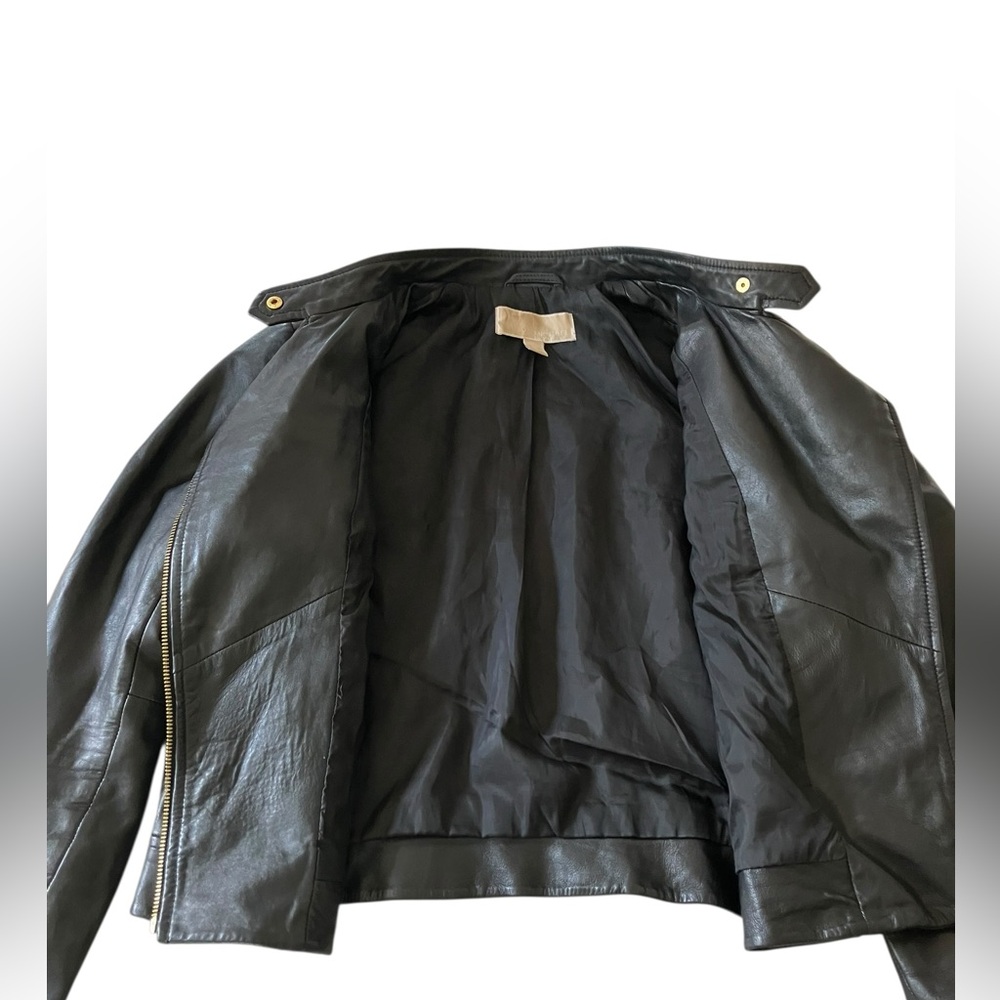 Michael Kors Black Leather Lambskin Moto Biker Jacket Gold Women’s M - Picture 5 of 15